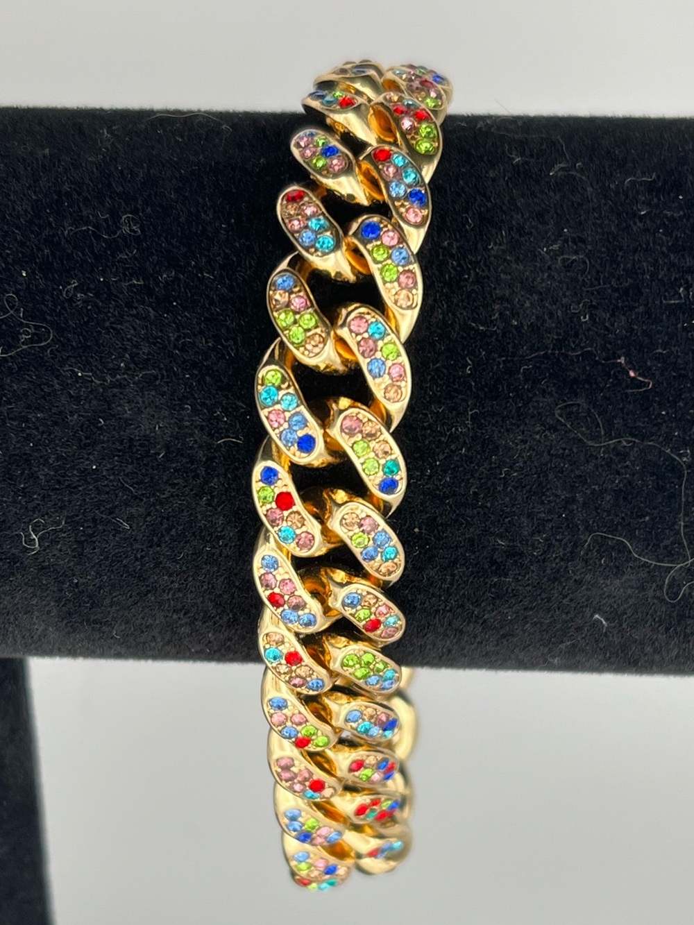 Gold-Tone Multicolor Crystal Cuban Link Bracelet - Women Jewelry